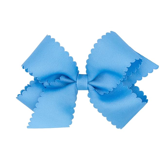 Wee Ones Girls' Classic Grosgrain Hair Bow with Scalloped Edges, No-Slip Hair Clip, Handmade, Copenhagen Blue, Medium
