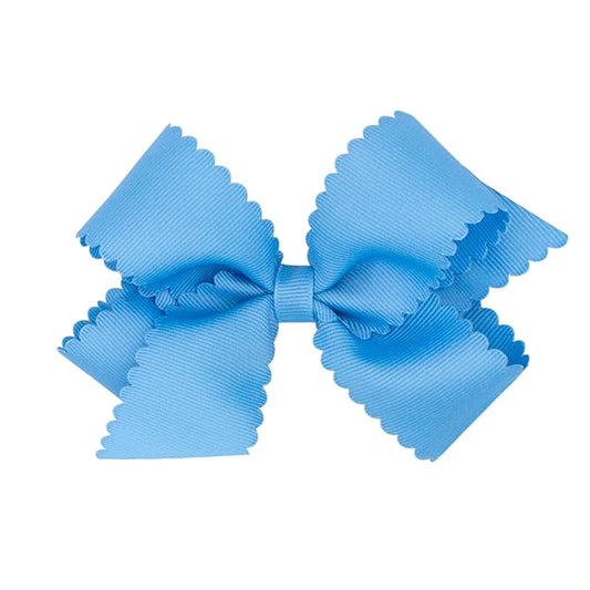 Wee Ones Girls' Classic Grosgrain Hair Bow with Scalloped Edges, No-Slip Hair Clip, Handmade, Copenhagen Blue, Medium