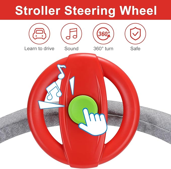 Accmor Stroller Steering Wheel Toy, Simulated Steering Wheel for Stroller Shopping Carts Cart Universal Detachable Pretend Driving Funny Toy Attachment