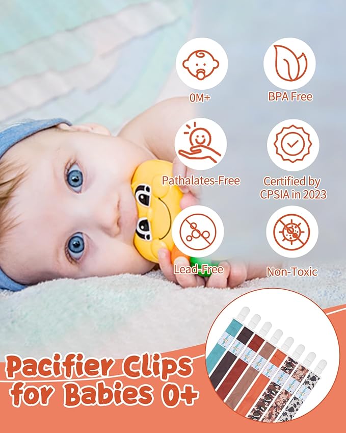 babygoal Baby Pacifier Clips 8 Pack, Pacifier Holder Clip for Boys and Girls Fits Most Pacifier and Binkies-Neutral Color