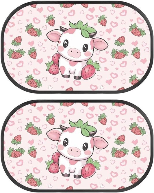 Bulopur 2 Pack Car Window Shades for Side Window UV Protection Cow Print Strawberry Sun Protection and Sun Shade Blocker Car Shades Back Windows Baby Auto Interior Accessories