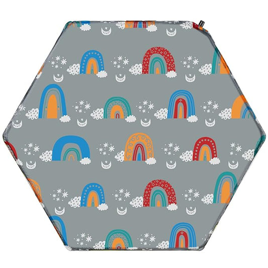 Hexagon Playpen Mat, Compatible with Regalo Play Yard and hiccapop PlayPod Portable Playpen, Self Inflatable Mat Pad, Portable and Comfortable Play Yard Mat with Carry Case - Rainbow