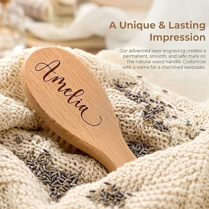 3Pcs Personalized Wooden Baby Hair Brush and Comb Bristles,Custom Newborn Soft Hair Baby Gift