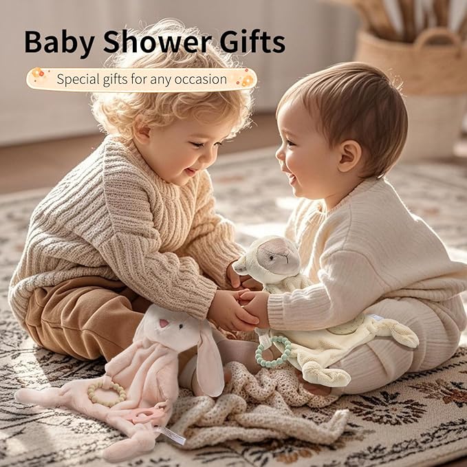 Loveys for Babies, Lovey Including Teether, Soft Stuffed Animals Security Blanket, Baby Snuggle Toy, for Newborn Boys and Girls(Bear)