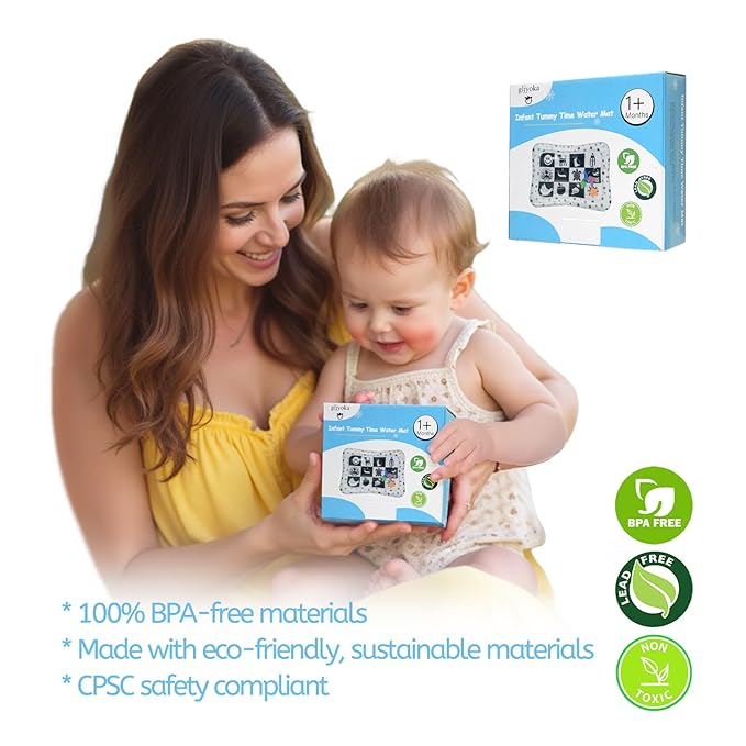 Black and White High Contrast Tummy Time Water Mat for Babies – Sensory Newborn Toys for Brain & Visual Development – Montessori Infant Play Mat for Core Strength & Motor Skills (1-9 Months)