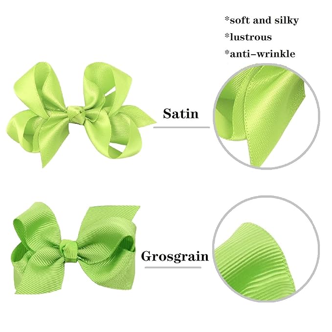 3 Inch Satin Bow for Little Girls - 2 Pcs (Neon Green)