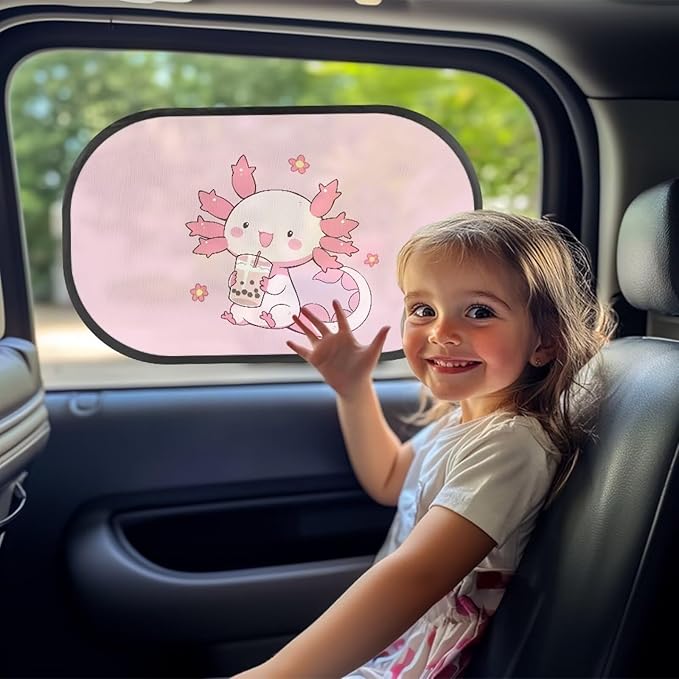 Bulopur Kawaii Axolotl Window Shades for Car 2 Pack Car Window Shade Baby UV Protection Breathable Car Sun Shade Side Window Universal Car Interior Accessories
