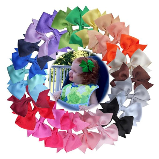 24 Colors Boutique Hair Bow Clips for Little Girls Grosgrain Ribbon Bow Alligator Hair Clip Toddler Baby Girl Kids Teens Hair Accessories (24 pcs/3.5 Inch Swallow Tail)