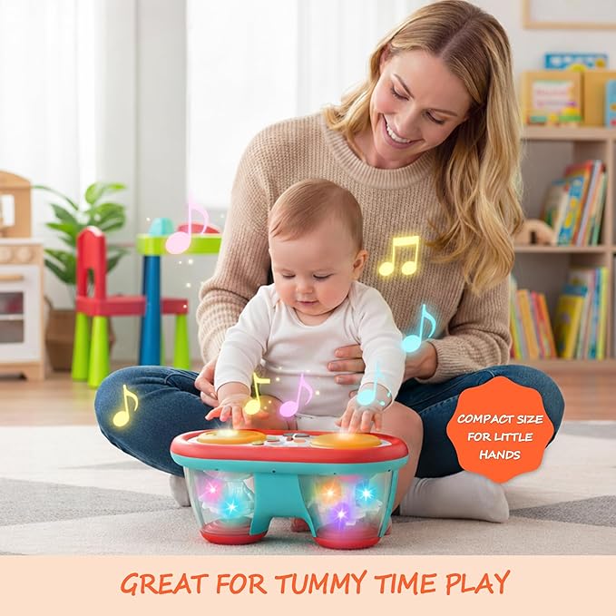 Baby Toys for 6-18 Months, Musical Drum, Light Up, Tummy Time, Baby Gifts