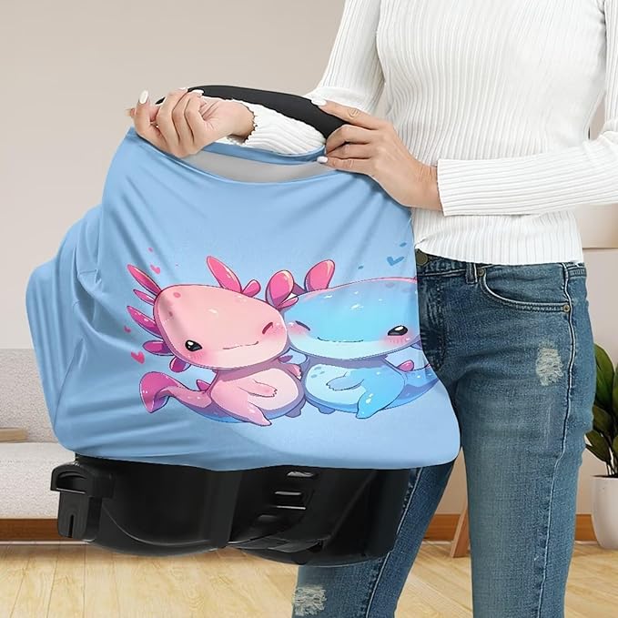 Biyejit Cute Axolotls Nursing Cover, Car Seat Cover, Shopping Cart Cover & Infinity Scarf – Breathable, Multi-Use Nursing Cover Up for Breastfeeding, Carseat Canopy & Stroller Cover