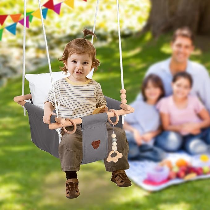 2 in 1 Baby Jumper with Toddler Swing, Baby Jumpers and Bouncers,Indoor Outdoor Toddler Swing Set, Cotton