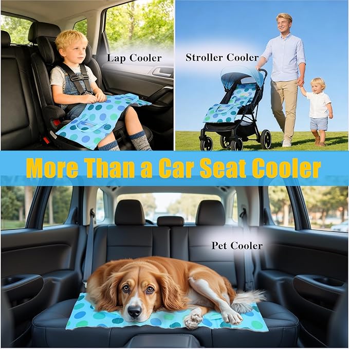Baby Car Seat Cooling Pad with Insulated Bag Reusable Baby Carseat Cooler Cooling for Car Seat Belts Summer Essential 4 Removable Gel Packs