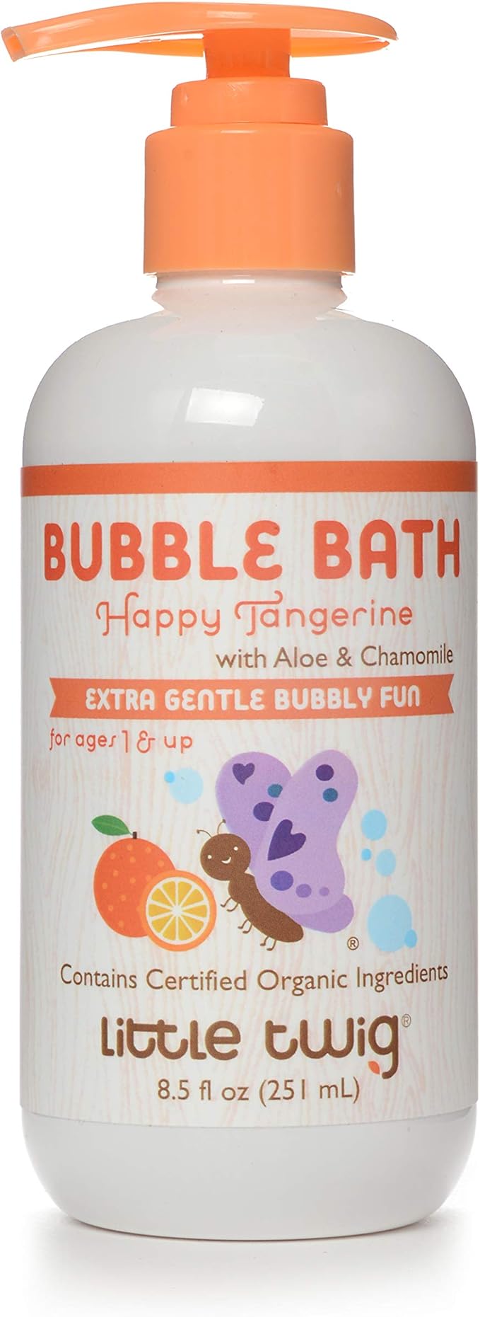 Little Twig Bubble Bath, Baby Bath Essential with Natural Plant Derived Formula, Vegan, Gluten-Free, Paraben-Free, Happy Tangerine Scent, 8.5 fl. oz.