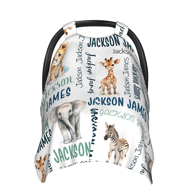 Personalized Baby Car Seat Cover Winter Custom Minky Carseat Cover Boy Girls with Name Woodland Carseat Canopy Customized Car Seat Canopy Infant Carrier Covers Nursing Cover Toddler Blanket