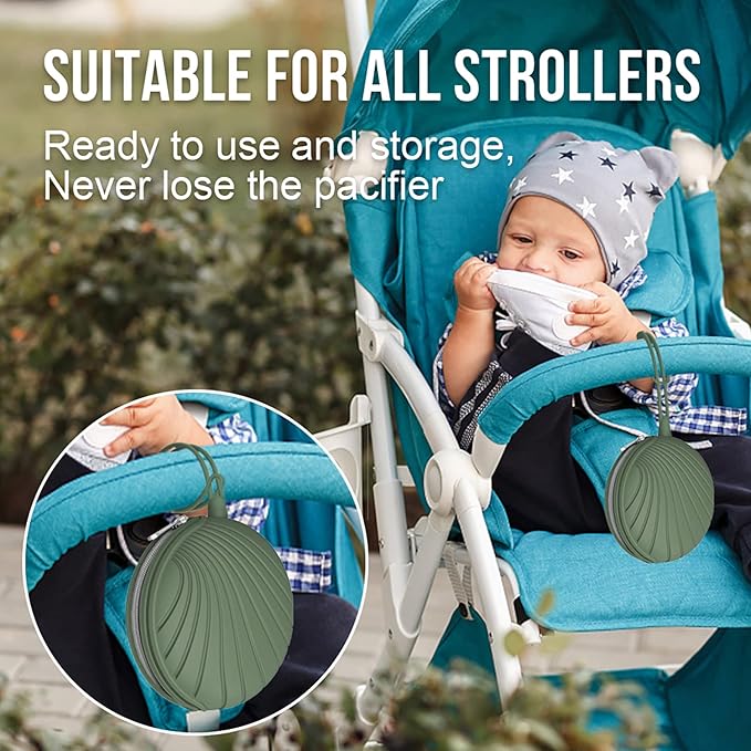 Smlpuame Pacifier Holder Case,Mothers Day Gifts for Mom BPA Free Portable Silicone Baby Pacifier Cover Pouch for Diaper Bag Stroller,Travel Outdoor Activities,Easy to Clean(Shell & Army Green)