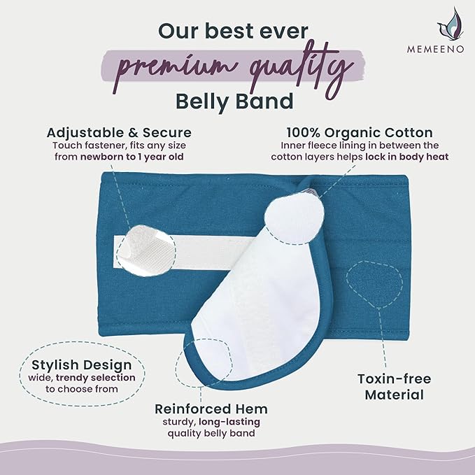MEMEENO Baby Belly Band for Gas and Colic Baby Relief - Belly Band for Baby Heating Pad for Colic, Baby Gas Relief, Gas Relief for Infants, Baby Heated Tummy Wrap, Colic Relief for Newborns, Ocean