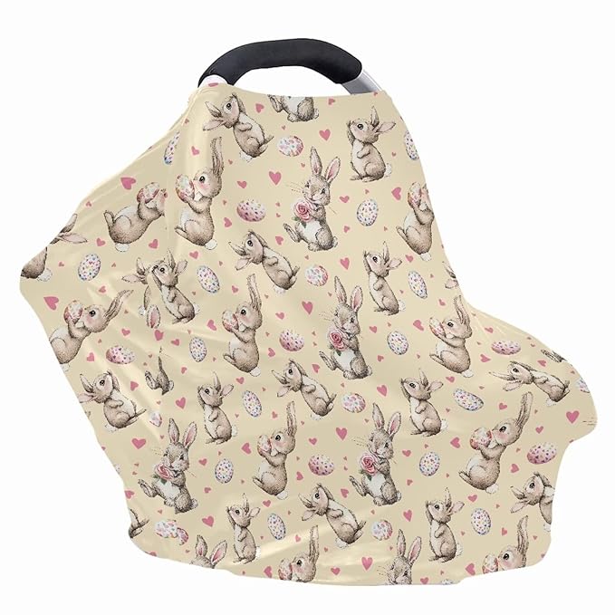 Wanyint Easter Rabbit Eggs Rose Yellow Baby Car Seat Covers Car Seat Canopy for Babies Boys Girls, Multi-use Nursing Breastfeeding Covers Nursing Scarf