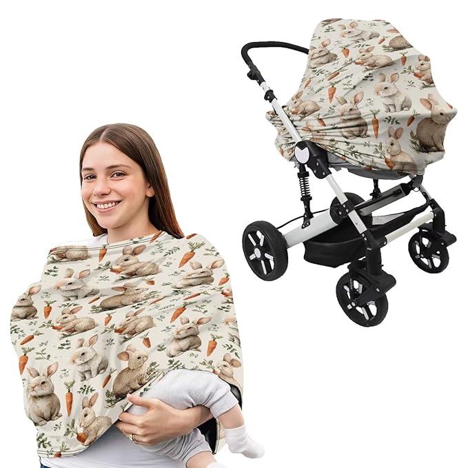 Bunny Baby Car Seat Cover Infant Carrot Stroller Covers for Boys Girls Nursing Pillow Cover Gentle U-Shaped Breastfeeding Pillowcase Replaceable