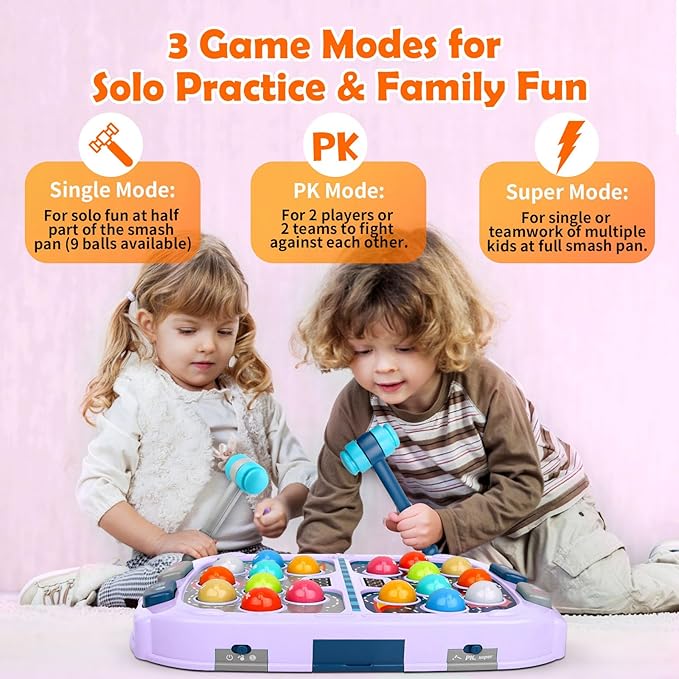 WAYKEE Whack a Game Mole, Toys for 3 4 5 6+ Year Old Girls Boys, Whack a Game for Kids, Gifts for 3-12 Year Old Girls Boys, Interactive Educational Toys with Double Hammers Sound and Light