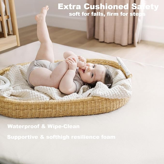 Padded Baby Play Mat - Thick Play Mat for Baby - Super Soft Non Toxic Vegan Leather Mat for Baby Girls and Boys Play on Floor - 50 x 50 Playpen Mat -Wipeable Tumbling Crawling Mat for Baby
