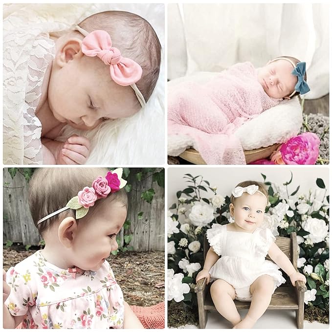 BQUBO Baby Girl Bows and Headbands Soft Nylon Hairbands Elastics Handmade Girls Flower Hair Accessories for Newborn Infant Toddlers Kids 10 Pack