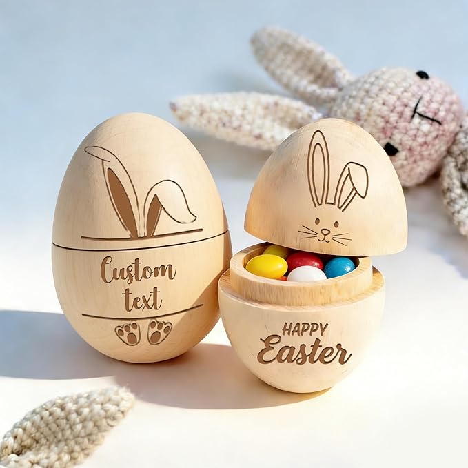 Custom Musical Easter Egg Shaker 2026, Hollow Fillable Wooden Easter Basket Stuffer, Personalized First Easter Gift for Boys Girls, Easter Home Decor (Hollow Fillable Egg)