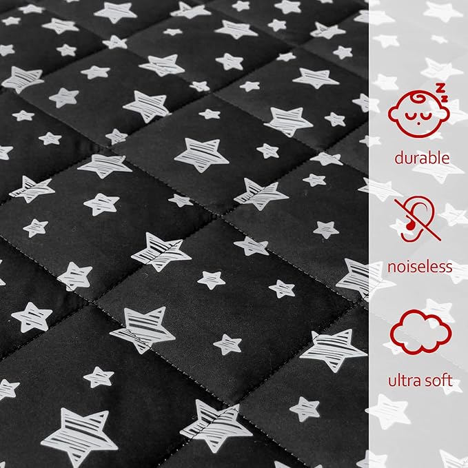Pack and Play Sheets Fitted, Breathable Thick Playard Lovely Print Cover 39"×27"×5" Compatible with Graco Pack n Play, Black Star