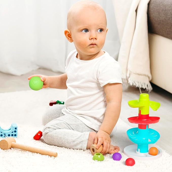 Lollipop Rainbow Ball Drop Tower: Baby Toys for Toddlers Includes 4 Balls - Stimulate Curiosity and Motor Skills with This Engaging Ball Drop Toys for Toddlers