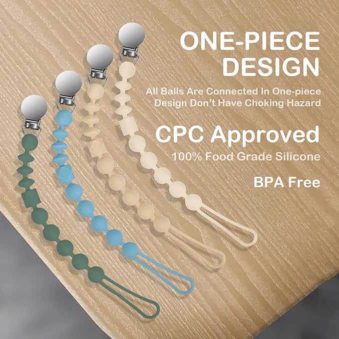 MINMUNJIU Silicone Pacifier Clips for Boys, 4 Pack One Piece Soft Flexible Pacifier Holder Clip Binky Clips for Boys