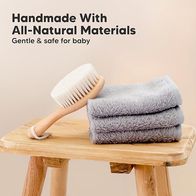 Wooden Baby Hair Brush for Toddler Girls, Boys - Cradle Cap Brush for Babies, Soft Goat Bristles, Perfect Gentle Scalp Newborn Comb for Infant, Girls, Boys, Bath Essentials(Walnut, Petite)