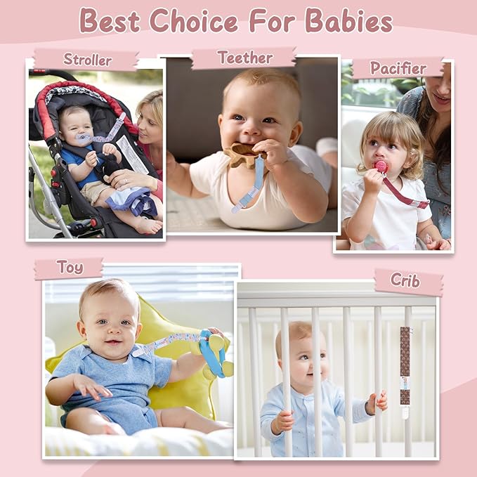 ALVABABY Pacifier Clips 8 Pack Pacifier Binky Paci Holder Leashes for Baby Teethers 8DP09