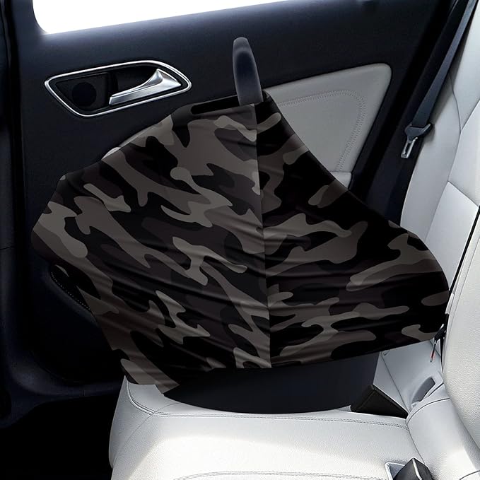Baby Car Seat Stroller Covers Black and Grey Camouflage Nursing Cover Breastfeeding Scarf Soft Breathable Stretchy Coverage Carseat Canopy Cover for Boys and Girls Soft Breathable Multi Use