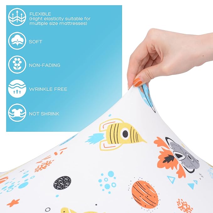 Cloele Round Stretchy Crib Sheet - Microfiber Space Fitted Sheet for 42 X 42 Mattresses Ultra Soft Unisex Round Fitted Sheet for Baby Boys Girls