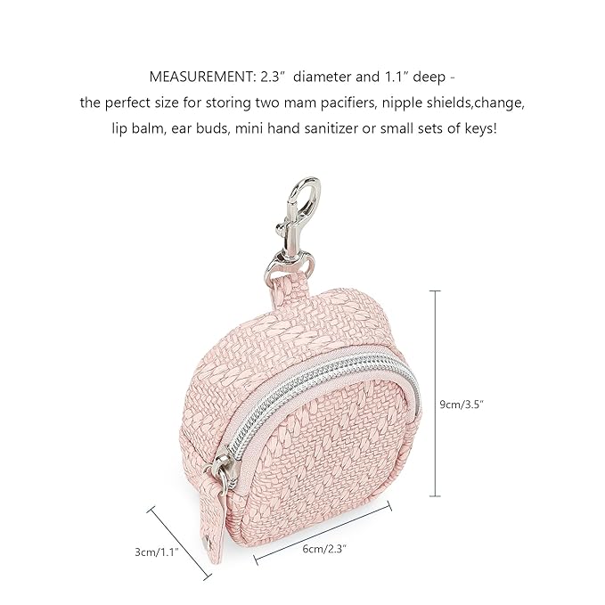 MOMIGO Pacifier Case Bag - Pacifier Holder with Clip for Diaper Bag Stroller Purse Charm, Holds 2 Pacifiers Outdoor Travel (Pink)