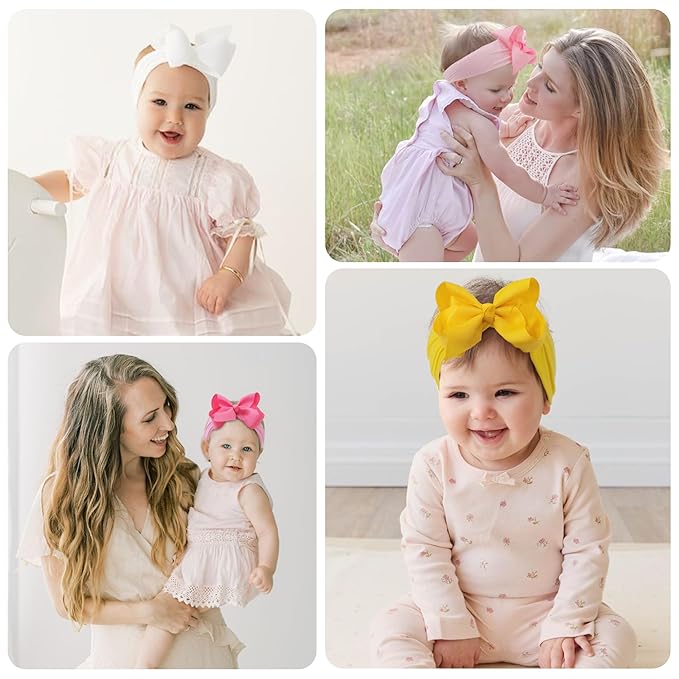 CÉLLOT 20 Colors Baby Girl Headbands with 4 Inches Hair Bows Nylon Turban Head Wraps Headbands for Newborn Infants and Toddlers