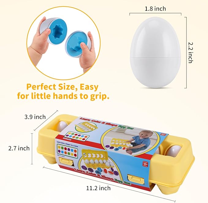 J-hong Matching Eggs 12 pcs Set Easter Eggs - Educational Color & Shape Recognition Sortere Skills Study Toys, Montessori Toys, STEM Educational Toy Gift for Toddler 1-3Year Old