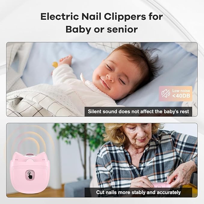 Electric Nail Clipper,Automatic Baby Electric Nail Trimmer,2 Speed Nail Clipper, Rechargeable Nail Kit for Elderly, Baby Nail Trimmer Electric,LED Light Manicure Set,Nail Clippers Gift for Kids,Adult