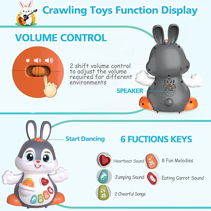 MOONTOY Easter Bunny Musical Toy for 1 +Year Old, Baby Crawling Toys 6 to 12 Months, Baby Easter Gifts for Girls Boys Dancing Toys for 6 7 8 9 10 12 18 Months, Baby Easter Basket Stuffers