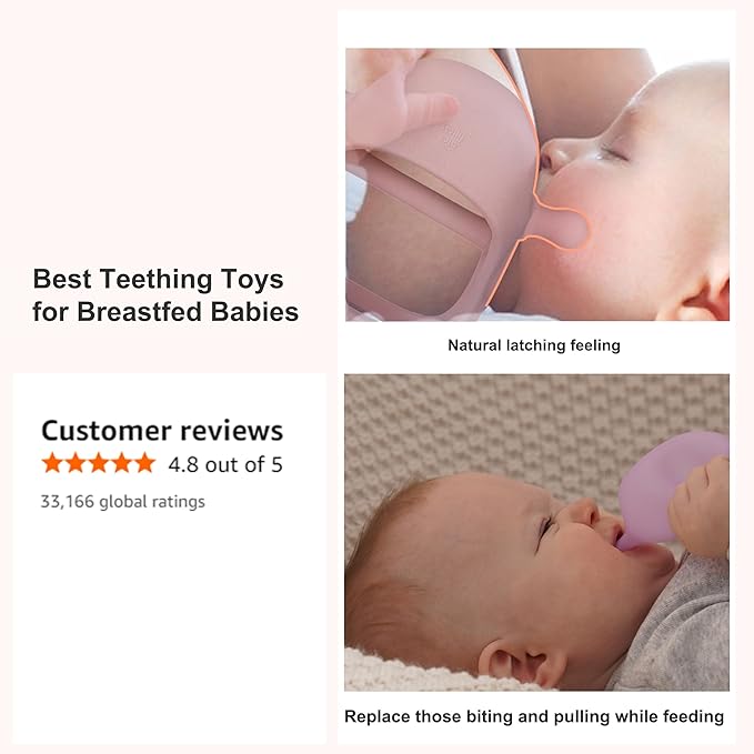Smily Mia 2pack Penguin Teether for Babies 0-6Month, Infant Teething Toys,Pacifiers for Breastfed Babies, Silicone Teething Mittens for 3-6Months, Perfect Shower Gift+Baby Registry, Pink&Purple