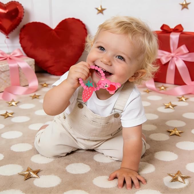 Baby Teething Toys, Baby Valentines Day Gifts, Valentines Gifts for Toddlers, Baby's Valentine Teether Toys with Heart Shape for Infants 3-12 Months Baby's First Valentine's Day Gift for Boys & Girls