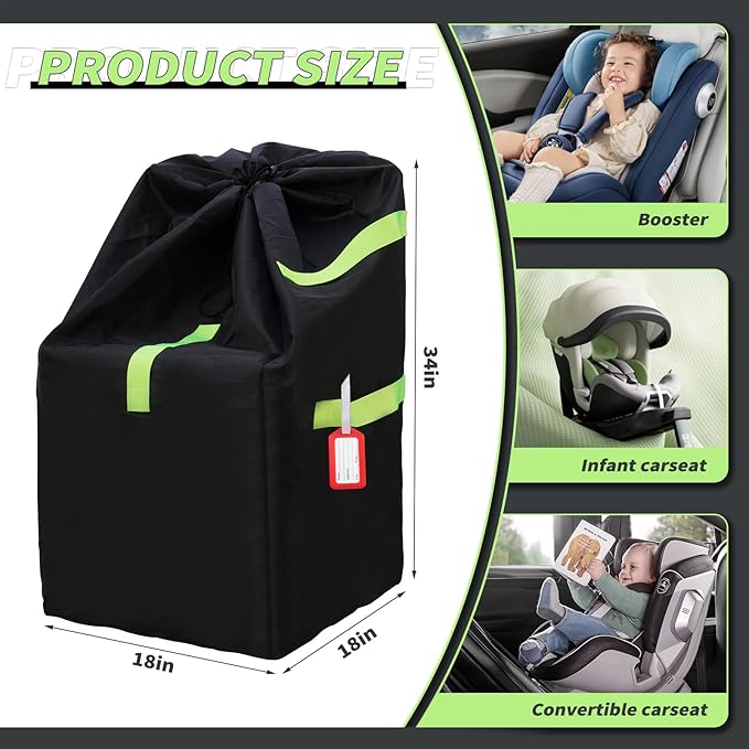 Zihvfzu Waterproof Car Seat Travel Bag, Suitable for Airplane and Air Travel, Durable Cushioned Backpack Design, Suitable for Strollers, Height Increasing Seats, Convertible Seats, with 1 Luggage Tag