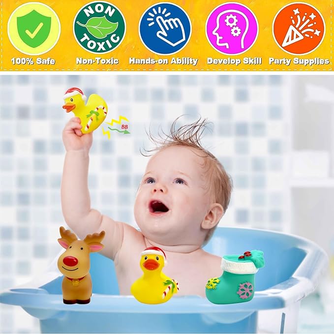 2.5 Inch Rubber Ducks for Kids – Pack of 12 Mini Christmas Ducks, Cute Holiday Ducking for Gift Toys, Party Favors, Jeep Ducks Themed Bath Toys for Toddlers & Kids