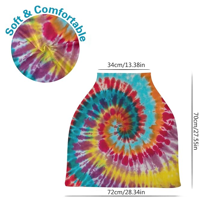 Colorful Tie Dye Swirl Traditional Spiral Pattern Design Stretchy Baby Car Seat Cover Infant Canopy Nursing Covers Breastfeeding Cover Breathable Windproof Winter Scarf for Boys Girls