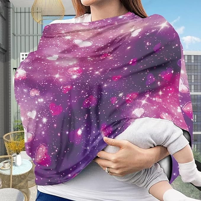 AFPANQZ Galaxy Heart Stretchy Baby Car Seat Covers for Boys Girls Infant Car Canopy Spring Autumn Winter Snug Warm Breathable Windproof Open Peep Top Universal Fit