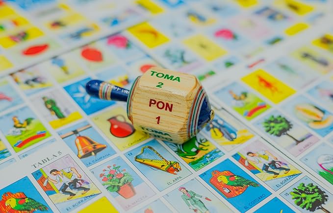 ELIASM Pirinola Toma Todo Pirinola Mexicana de Madera - 4 inch Traditional Mexican Wooden Spinning Top Put and Take Game Juegos Mexicanos de Mesa Adult Party Fiesta