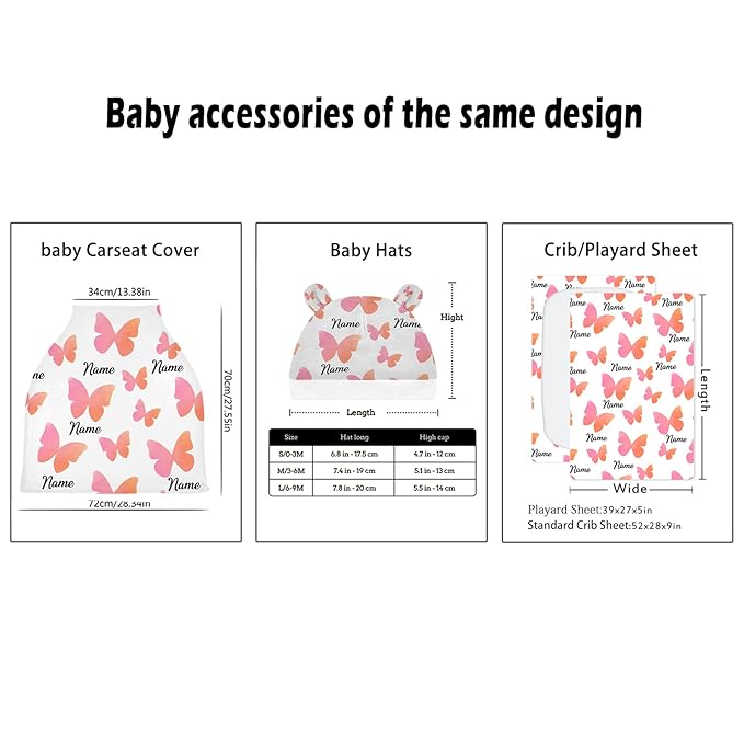 Personalized Name Baby Car Seat Stroller Cover Nursing Cover, Customized Butterfly Breastfeeding Scarf for New Mom, Soft Stretchy Infant Carrier Cover Car Canopy Coverage, Gifts Newborn Girls