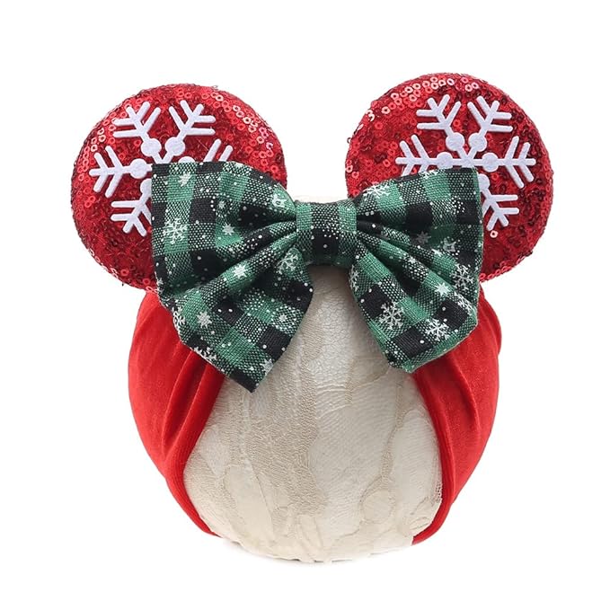 JIAHANG Baby Girl Mouse Ears Turban Headband, Velvet Hair Bow Headwrap, Wide Hairband for Newborn Infant Toddler, Fashion Headwear Party Supplies