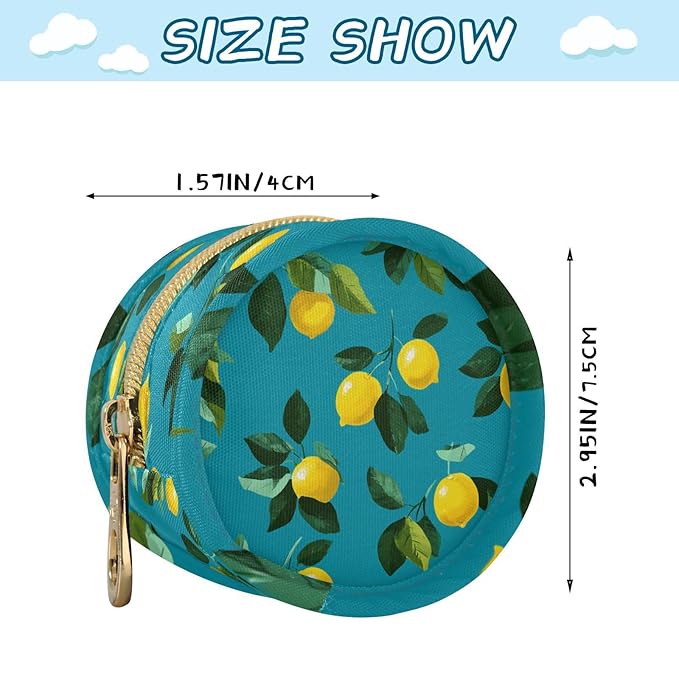 Pacifier Holder with Clip Pacifier Case for Diaper Bag Round Baby Pacifier Pouch Box Bag Portable Teal Lemons