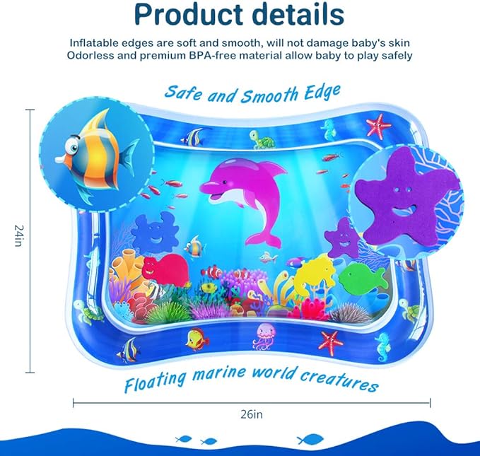 ZMLM Tummy Time Water Mat for Babies: Baby Toys Gifts for Newborn Infant 3 6 9 12 Month Boy Girl Inflatable Activity Playmat Sensory Mat Toddler Belly Time Pat Indoor (Blue)
