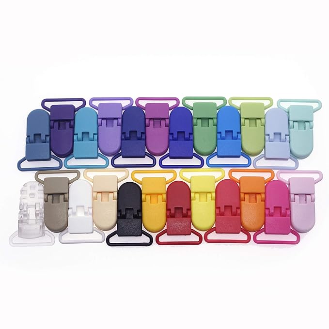 24pcs/Pack 1" 25mm Plastic Pacifier Clips/Suspender Clips Dummy Pacifier Holder for Teether/Binky/Paci/Bib/Sheet Holder Clip Mix 24 Colors